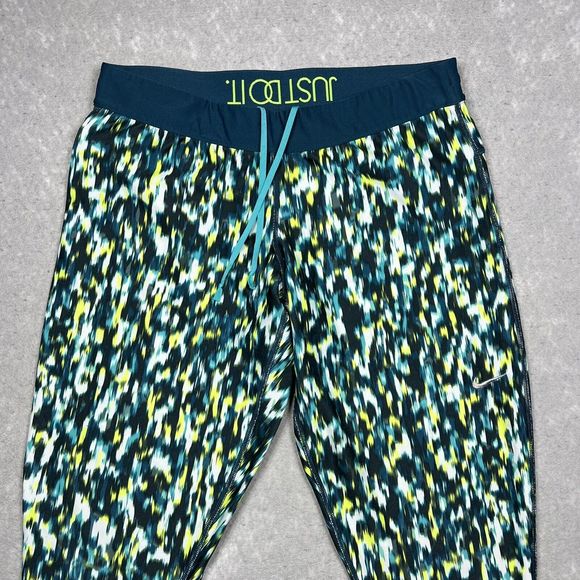 NIKE DRI-FIT RUNNING TIGHTS WOMEN’S XL GREEN RELAY PATTERNED CROP 627075-369 - Picture 2 of 13